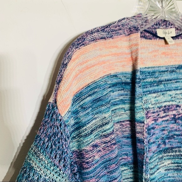 Style & Co Marled Knit crochet pastel spring open front cardigan sweater xs - Picture 6 of 7